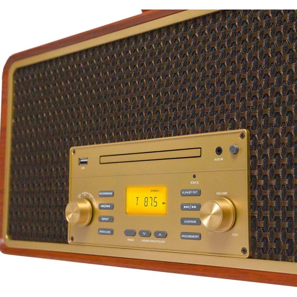 Victor 8-in-1 Wood Music Center with Bluetooth Vinyl Record Player