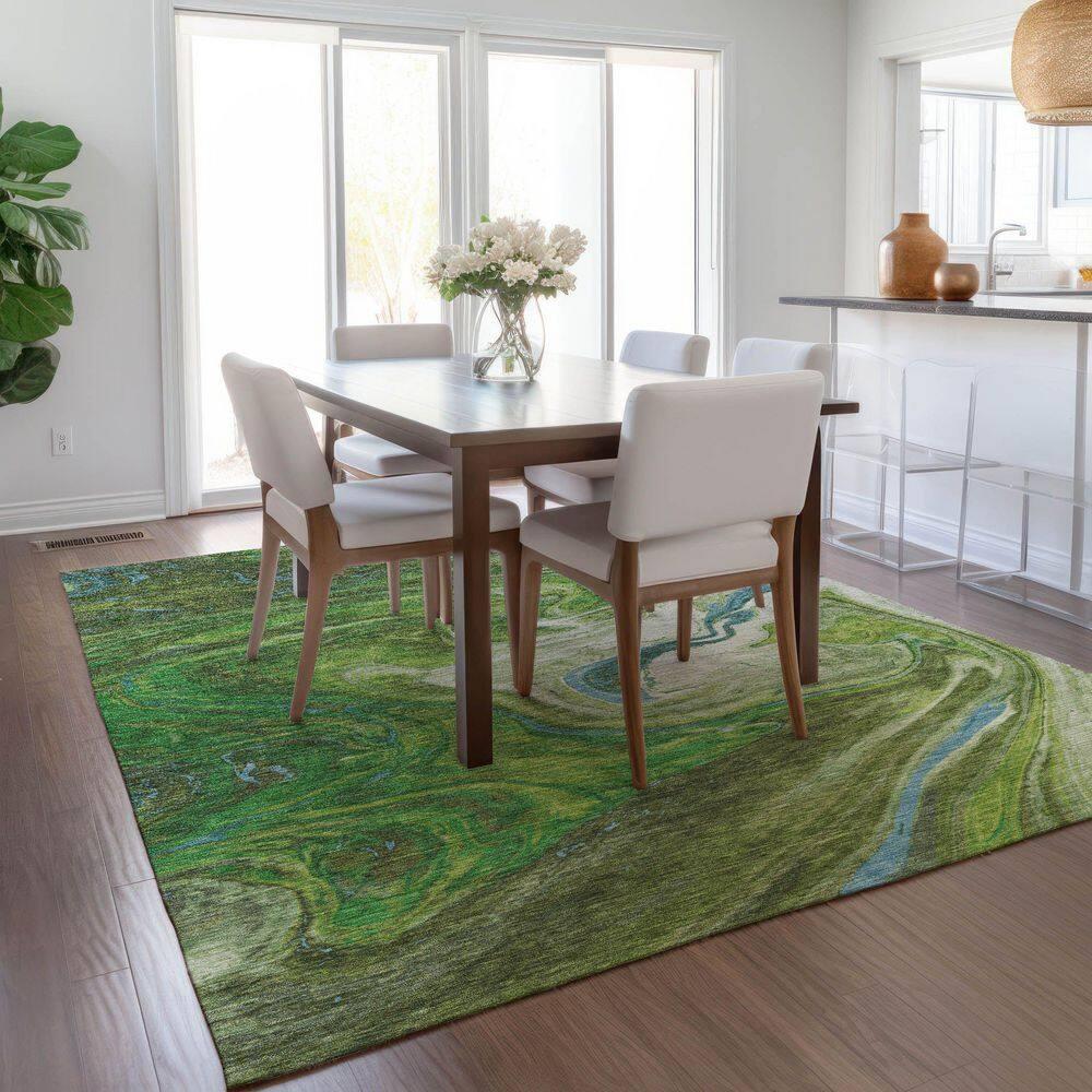 Machine Washable Indoor/Outdoor Chayden ACN1061 Green Rug
