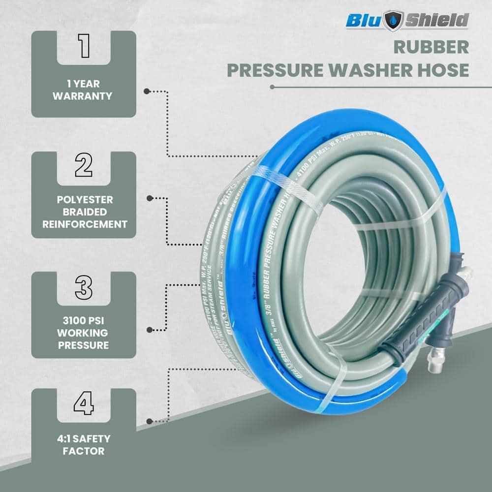 BluShield 1/4" Gray Polyester Braided Rubber Pressure Washer Hose, 25 ft