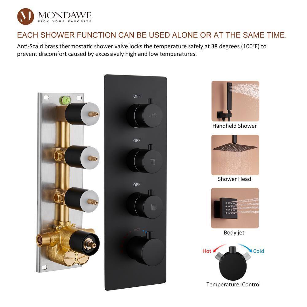 Herathena 3 Functions Ceiling Mounted Luxury Shower System with 6 Body Jets (Rough-in Valve Included)