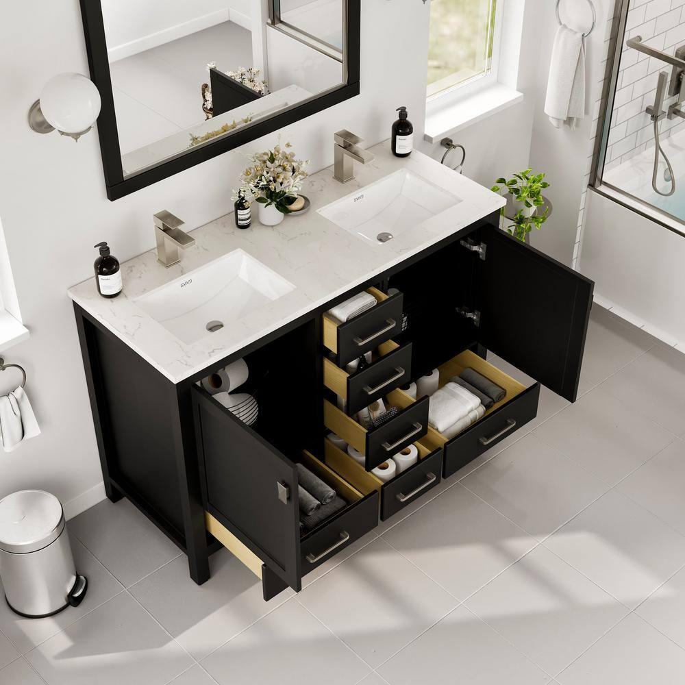 Eviva Eviva London 48"W X 18"D Double Sink Bathroom Vanity With White Carrara Quartz Countertop