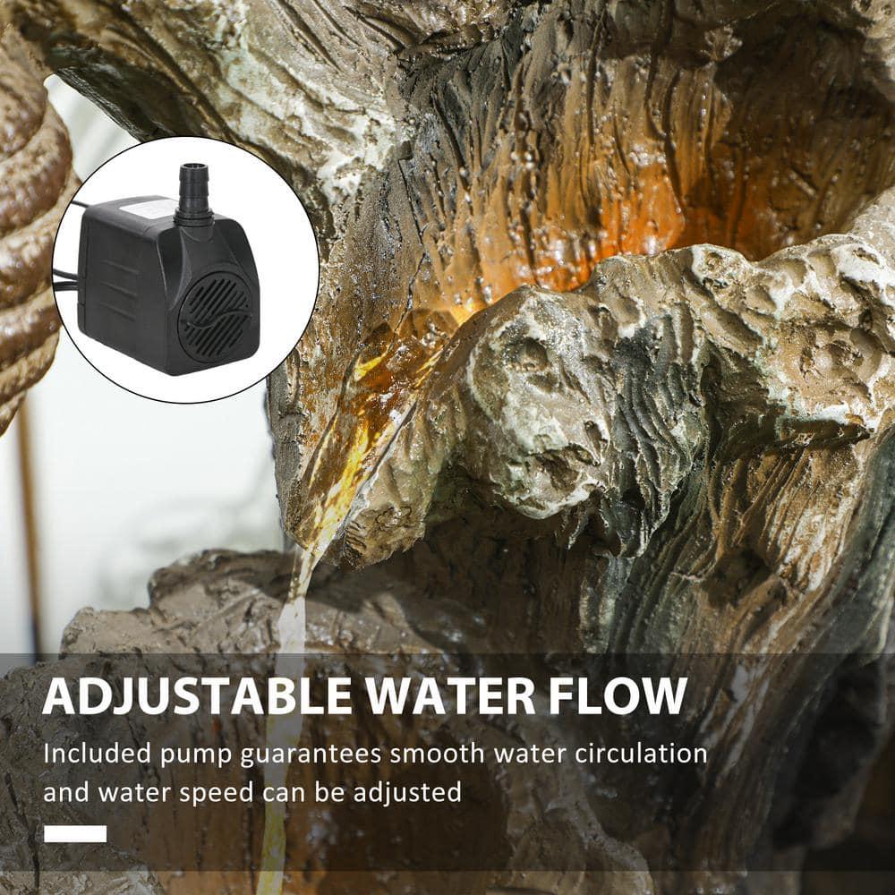 Outsunny 22.4" Outdoor Water Fountain, 3-Tier Floor Standing Resin Bears and Honey Beehive Tree Waterfall Fountain with LED Lights, Pump