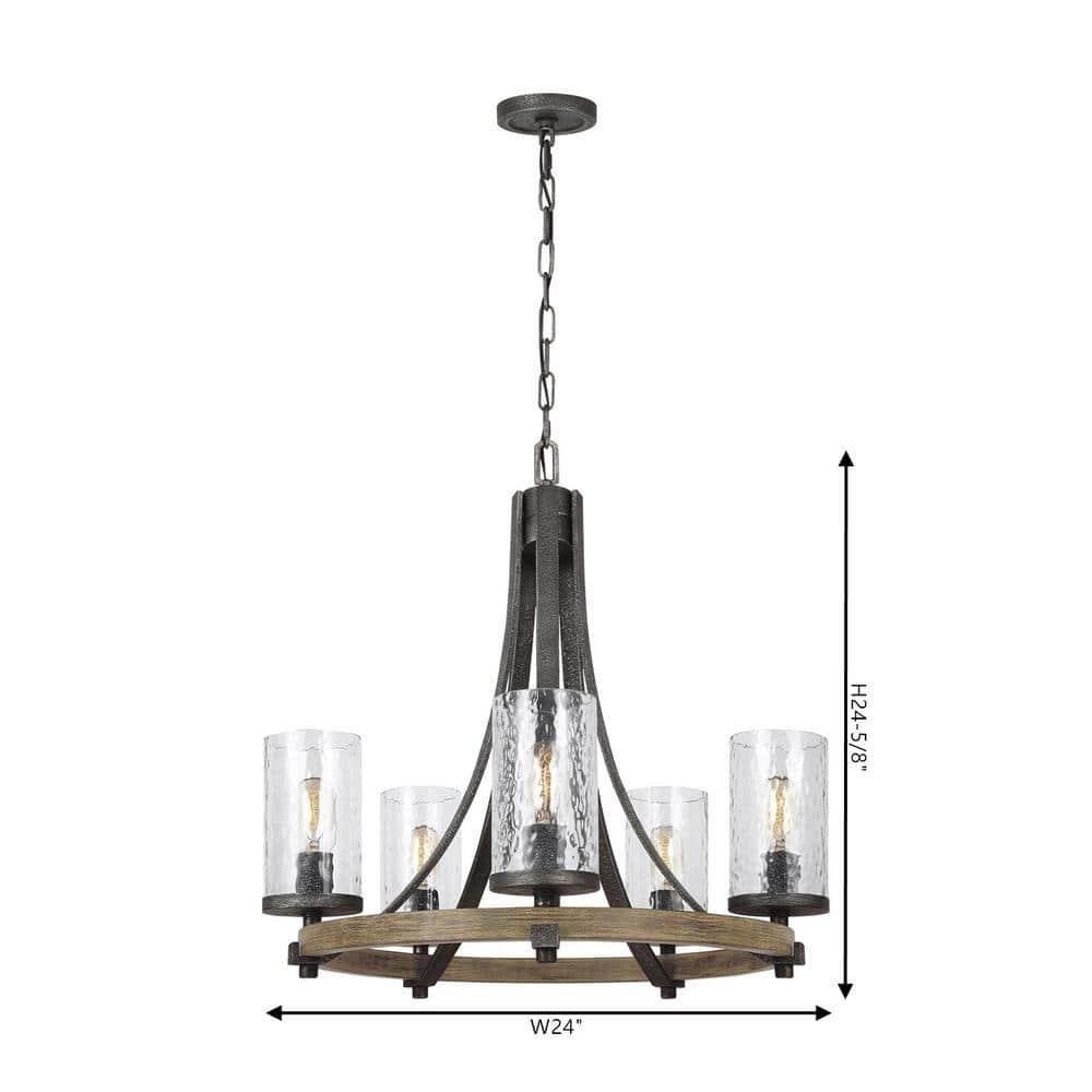 Steffens Iron & Textured Glass Chandelier (24"-48")