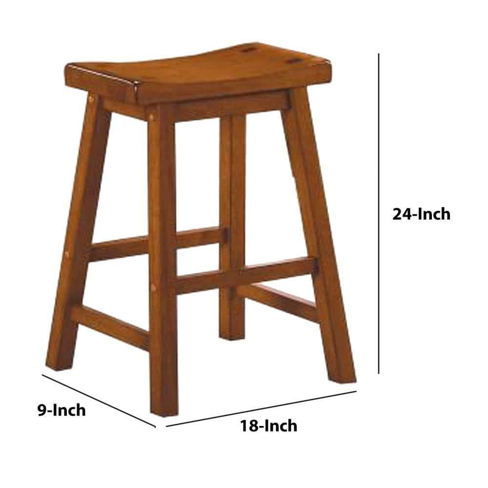 Bar Stool Set of 2, Solid Wood 24 inch Counter Height Chair with Footrest, Armless Chair for Kitchen, Home Bar, Oak