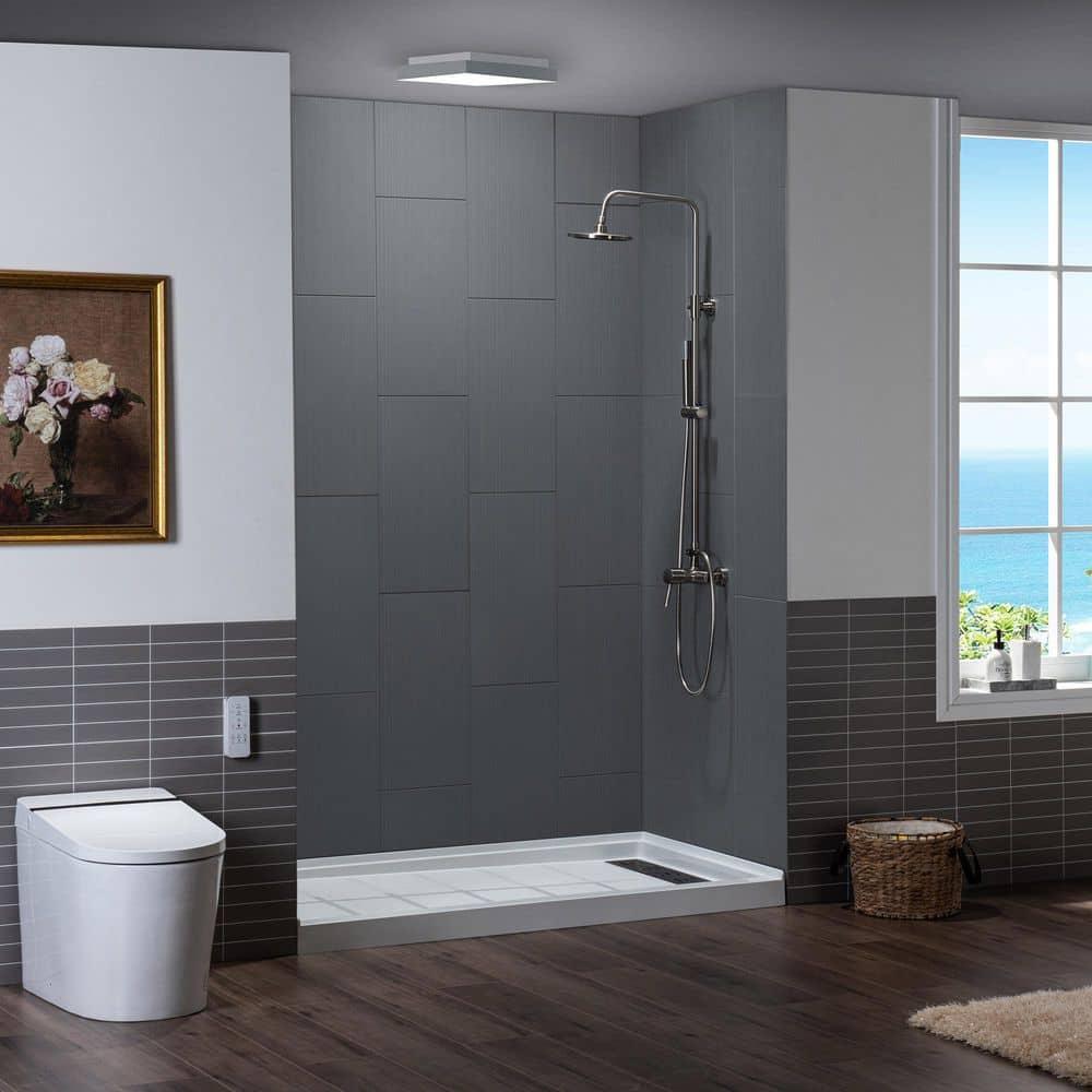 WoodBridge 75/96" H Solid Surface Shower & Tub Wall Panel, Surround, Quick Install, Cuttable, 0.138" thick