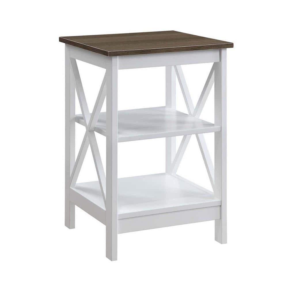 Xavier End Table with Open Shelves Driftwood/White