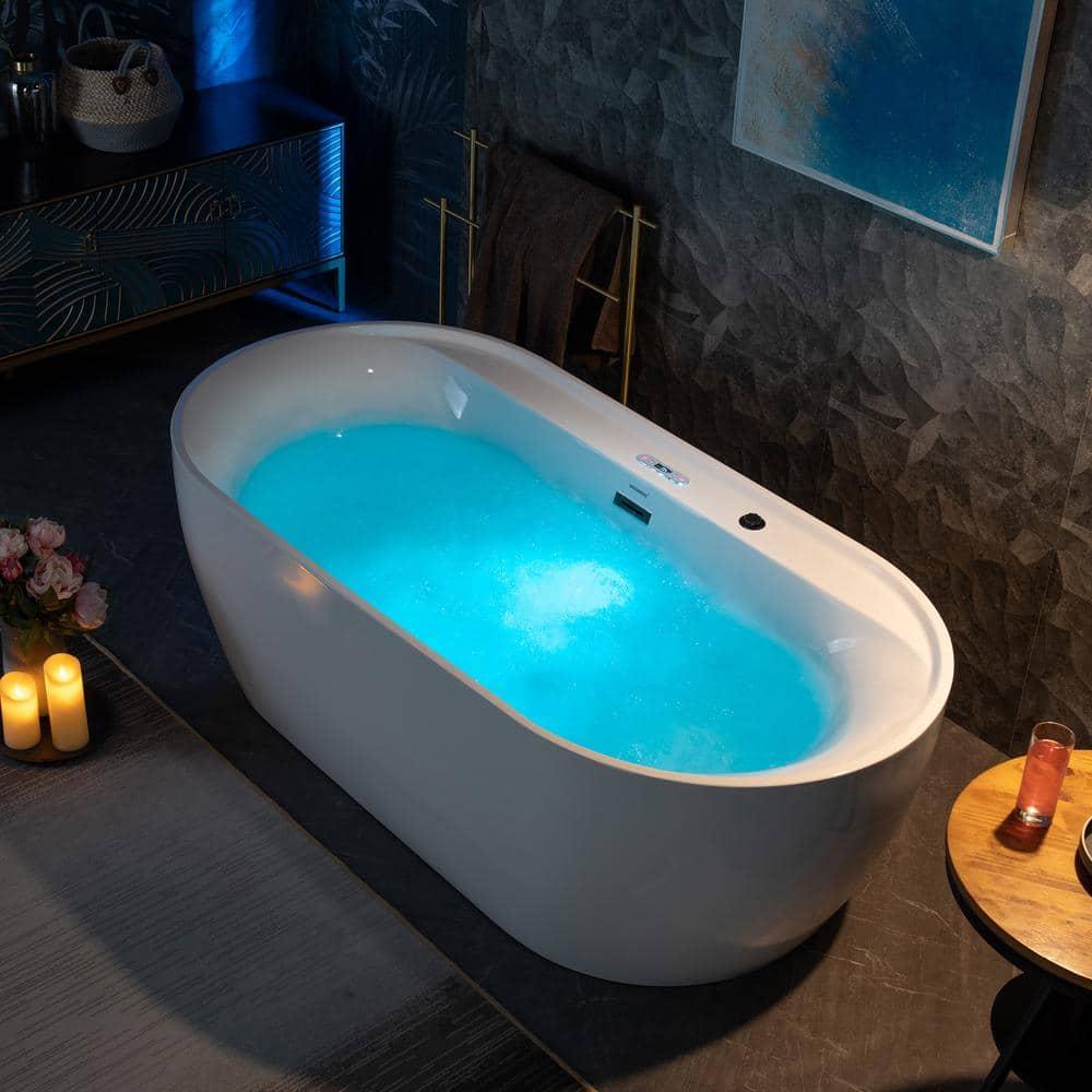 72" x 35-3/8" Whirlpool and Air Bath Heated Soaking Combination Tub with Wide Rim, LED Control Panel