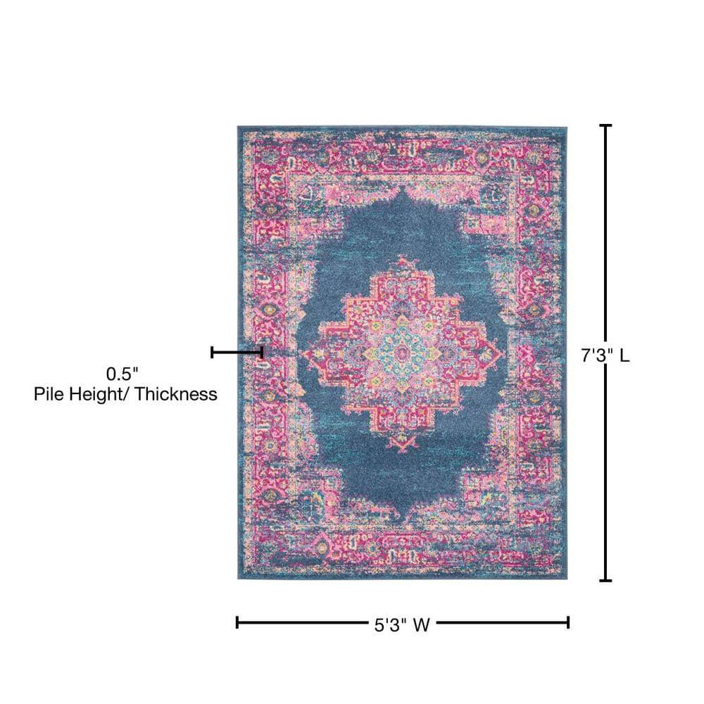 Nourison Passion Medallion Bohemian Indoor Rug Blue 5'3" x 7'3"