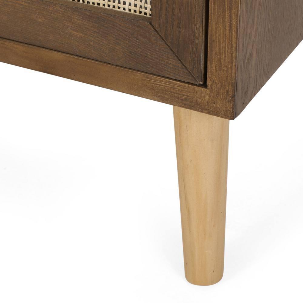 Noble House Breding End Table with Storage, Walnut, Natural, and Antique Gold