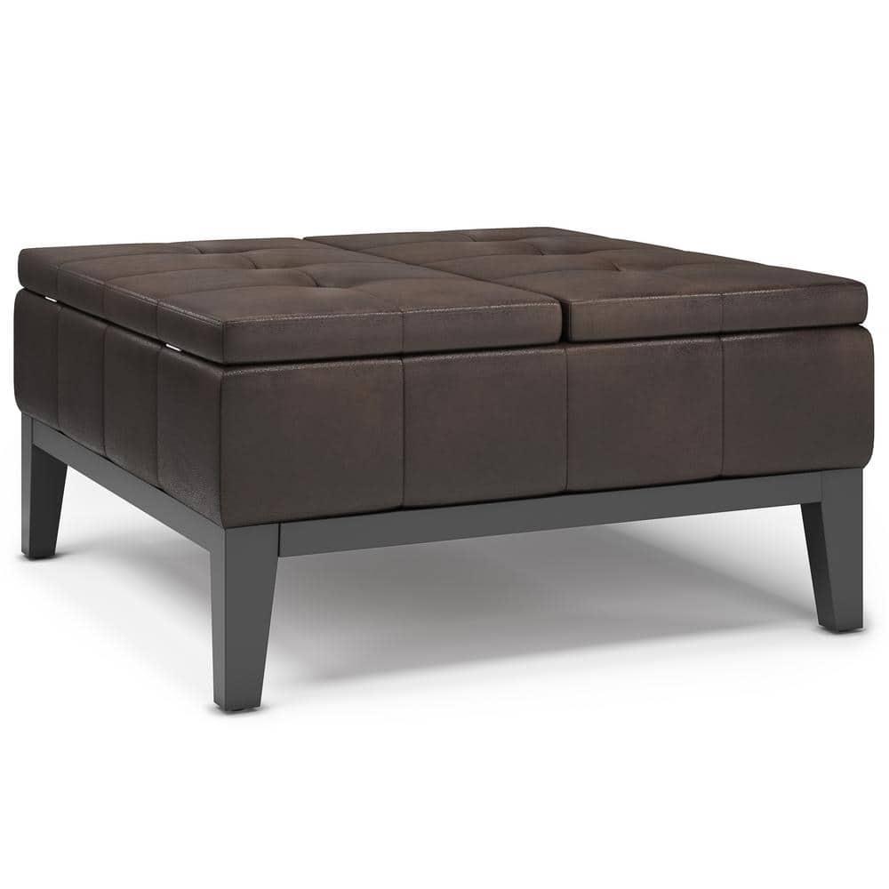 Simpli Home Dover 36"W Upholstered Square Coffee Table Storage Ottoman with Split Tufted Lift Top & Reviews | Wayfair