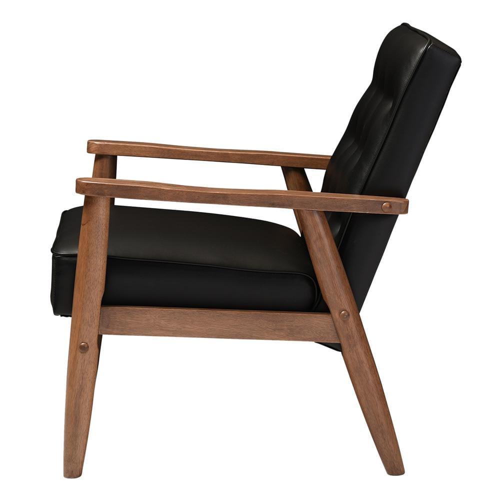 Sorrento Mid - Century Retro Modern Faux Leather Upholstered Wooden Lounge Chair - Black - Baxton Studio: Danish Design, Rubberwood Frame