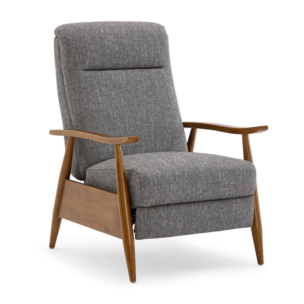 Comfort Pointe Terni Press-Back Recliner Ashen Gray: Stain-Resistant, Chestnut Wood Legs, Foam Fill