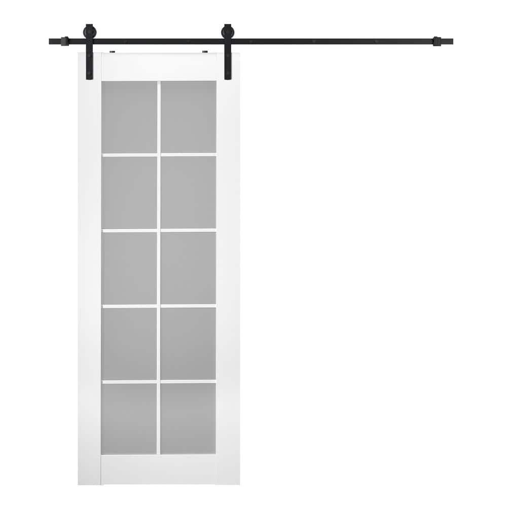 Belldinni Palladio 10-Lite Solid Manufactured Wood and Glass Paneled Prefinished Barn Door with Installation Hardware Kit