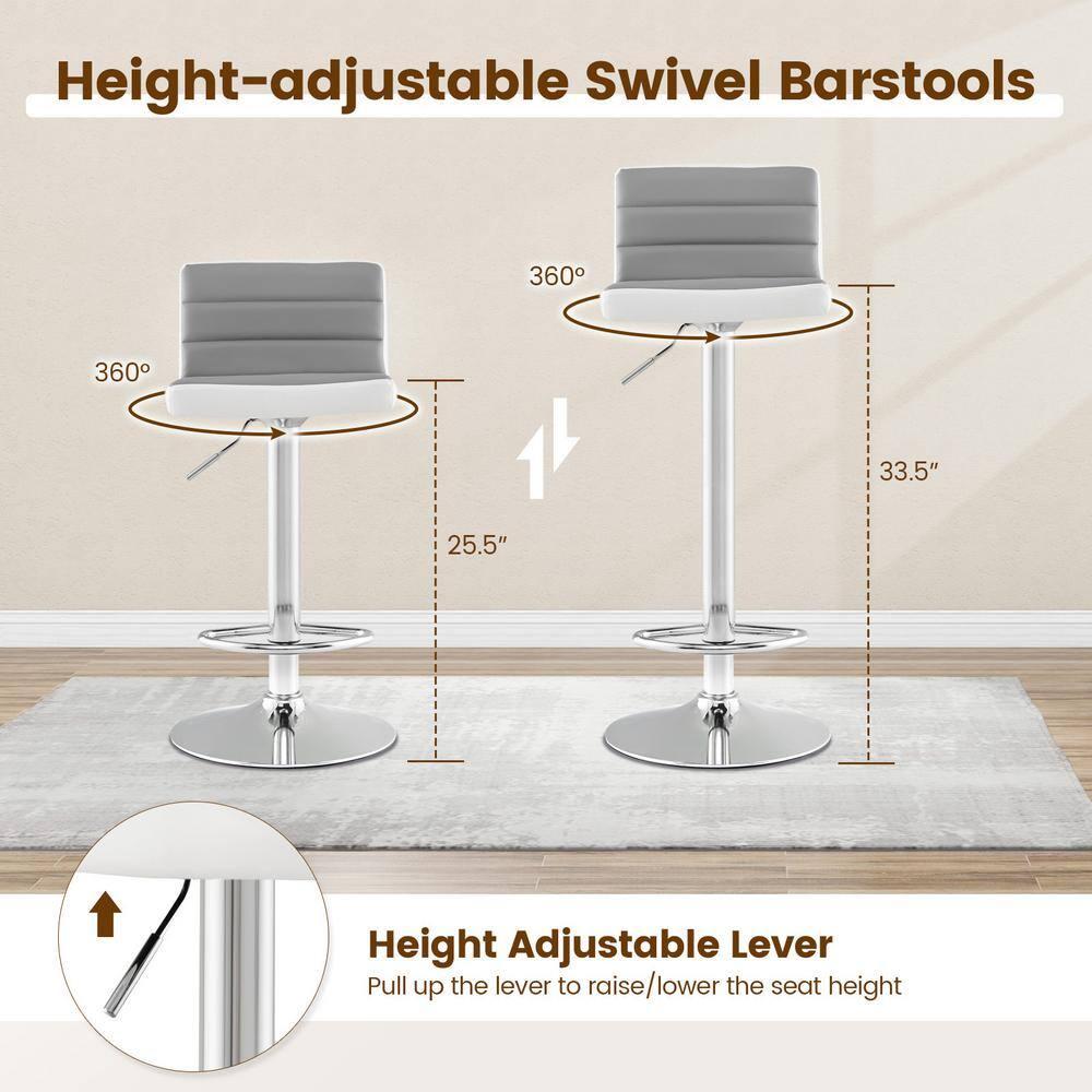 Costway Set of 2 Bar Stools Adjustable Barstool PU Leather Swivel Pub Chairs Armless