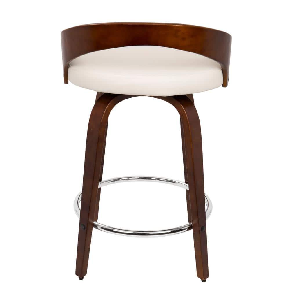 Set of 2 Grotto Upholstered Counter Height Barstools White/Cherry - Lumisource: Swivel, Chrome Footrest, Wood Legs