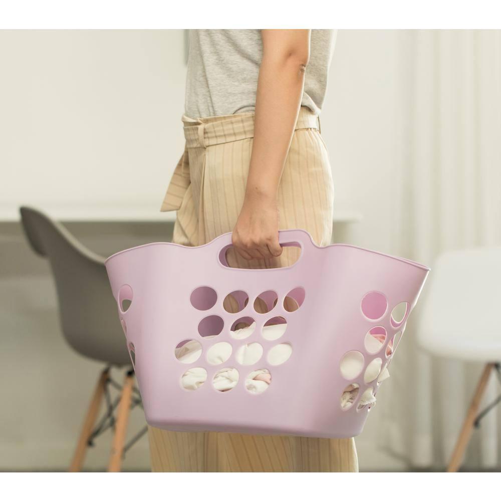 Rebrilliant Flexible Plastic Carry Laundry Basket Holder Square Storage Hamper with Side Handles