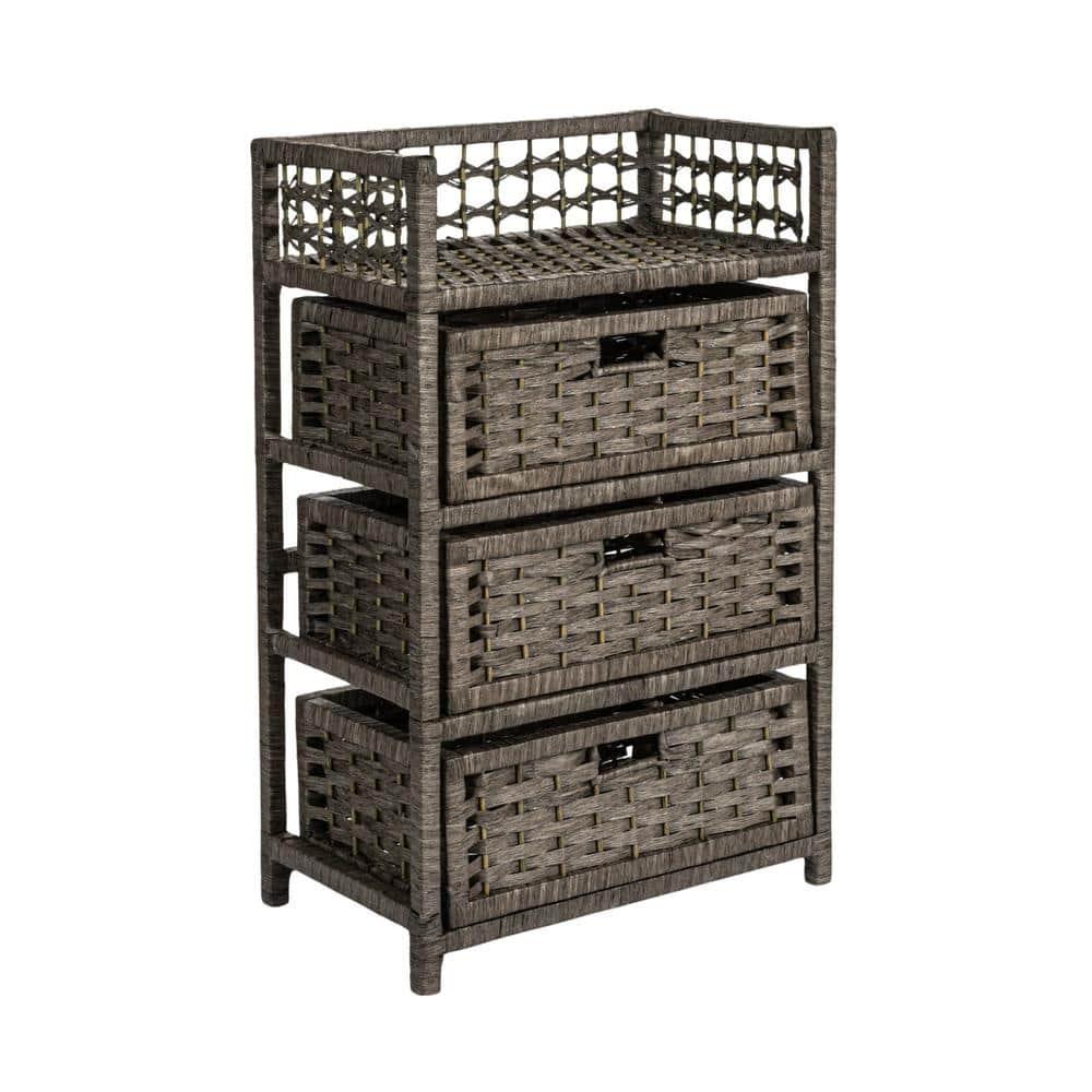 Household Essentials 3-Drawer Dresser with Top Shelf and Cutout Handles, Grey