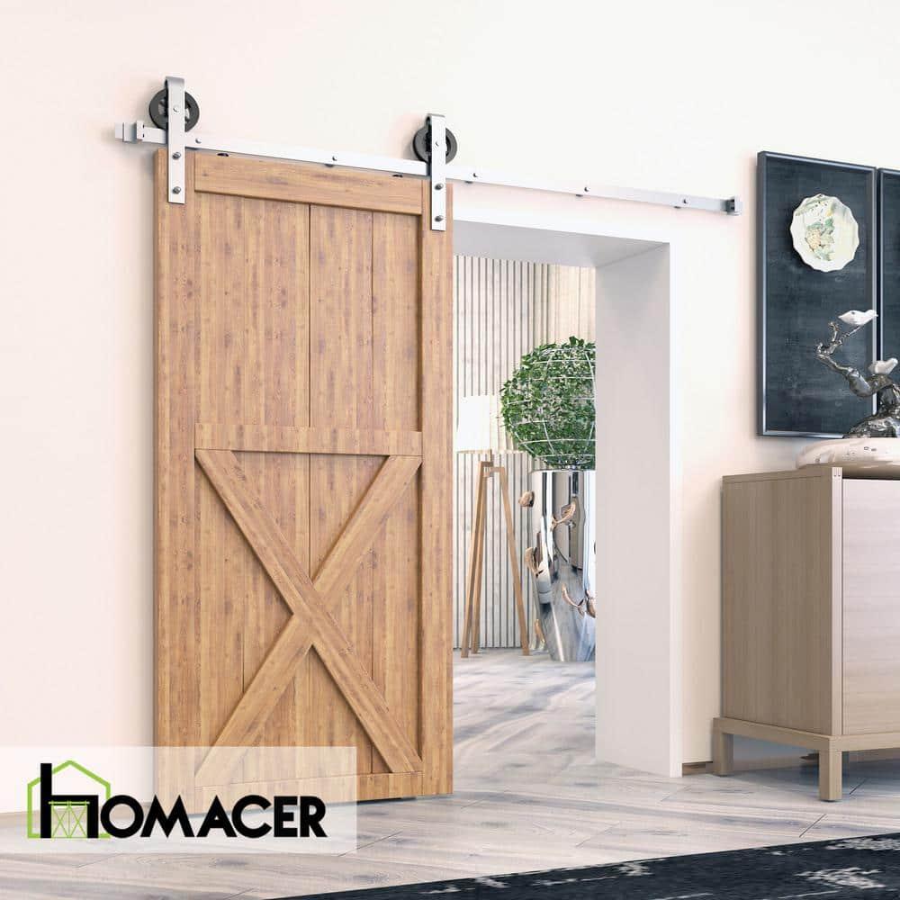 Homacer Brushed Nickel Sliding Barn Door Hardware Kit, for One/Single Door, 4ft Long Flat Track, Spoke Wheel Design Roller, Heavy Duty, for Interior & Exterior Use