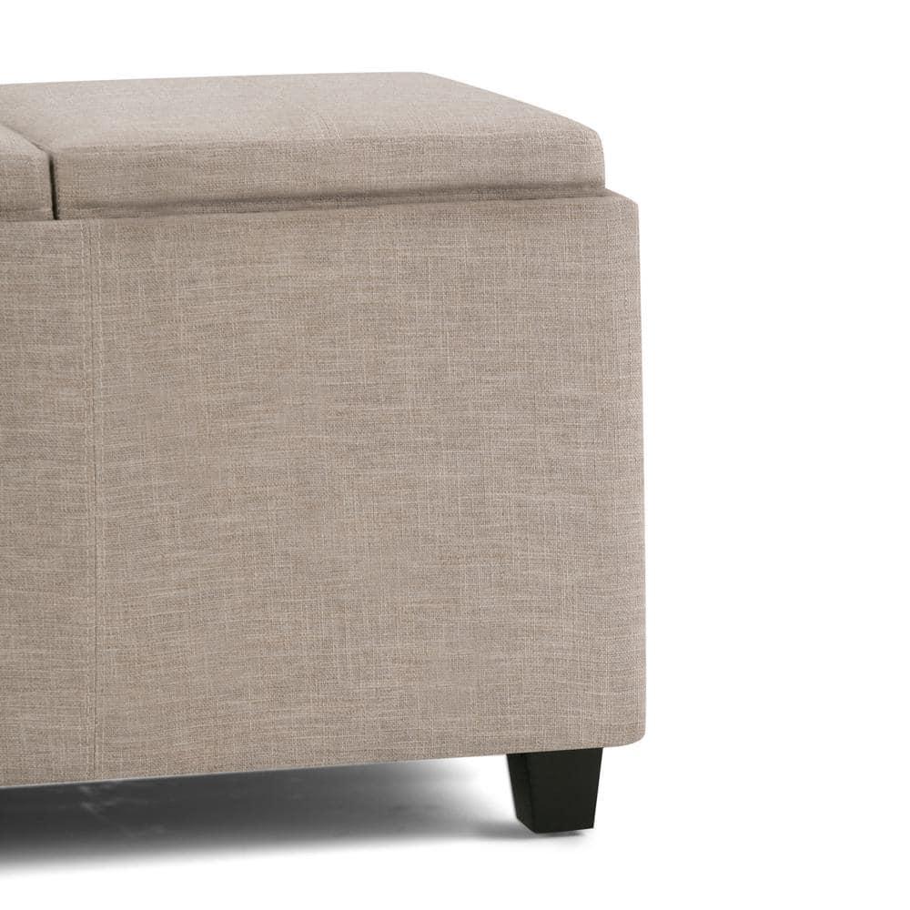 Simpli Home Avalon 42"W Upholstered Storage Ottoman with 3 Flip-Over Serving Trays