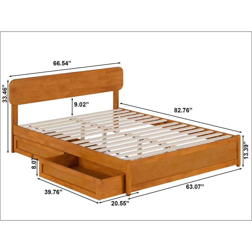 AFI Capri Queen Wood Platform Bed with Panel Footboard and Storage Drawers, Light Toffee