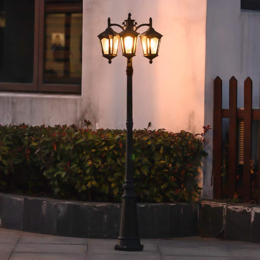 Lutec 94" 3-Head Black Outdoor Post Light - 22.05 x 93.7 x 19.6
