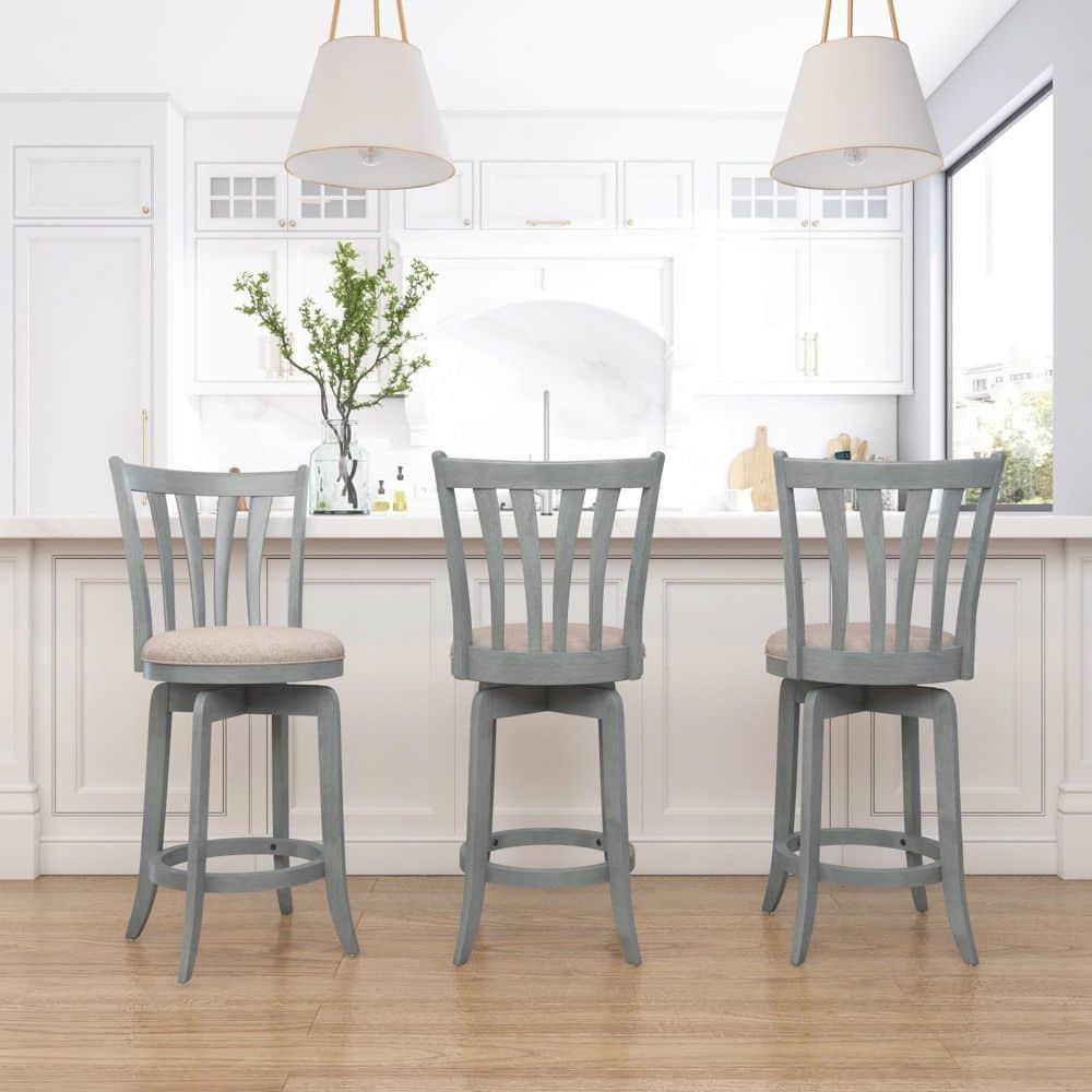 Hillsdale Furniture 25.75" Savana Swivel Counter Height Barstool Blue (Wirebrush)/Cream : Upholstered, Wood Legs, 250lb Capacity