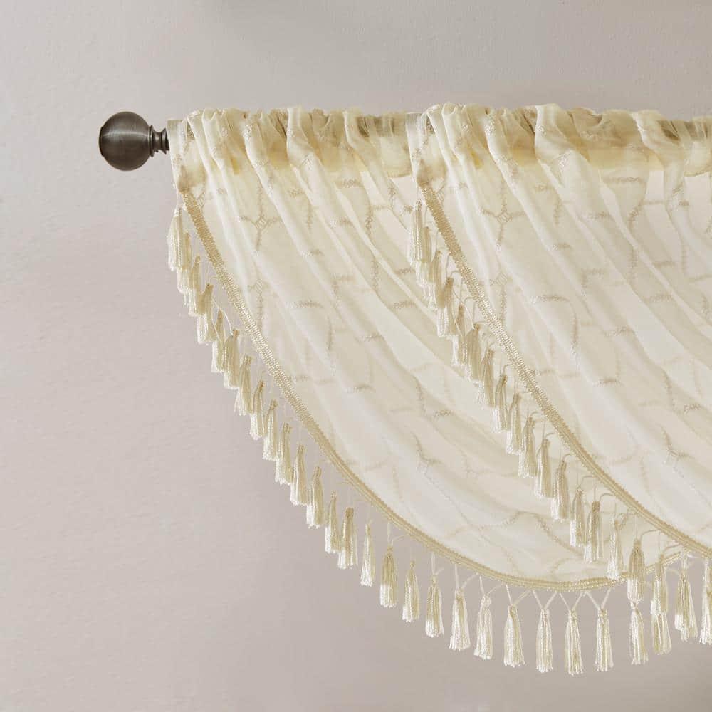 Madison Park Irina Diamond Sheer Embroidered Single Waterfall Valance