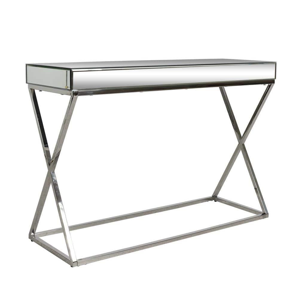 Noble House Govan Modern Glass and Metal Console Table, Silver