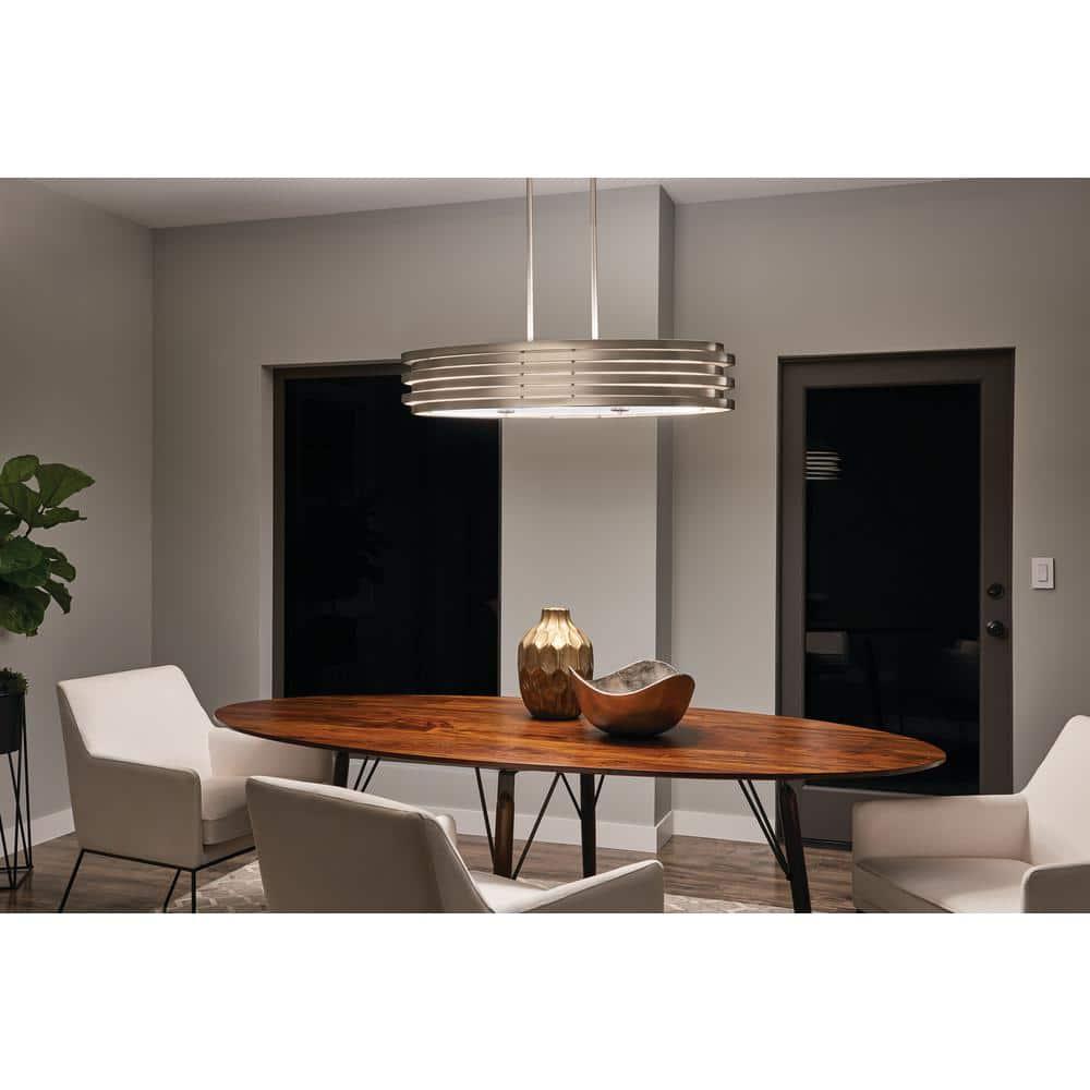 Co-t Kichler Roswell 3-Light Oval Chandelier With Satin Etched Glass And Brushed Nickel Finish, Dimmable Edge-Lit Technology For Ambient Lighting