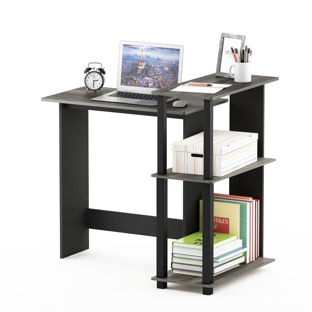 16086R1GYW-BK Abbott Corner Computer Desk with Bookshelf - French Oak Grey & Black