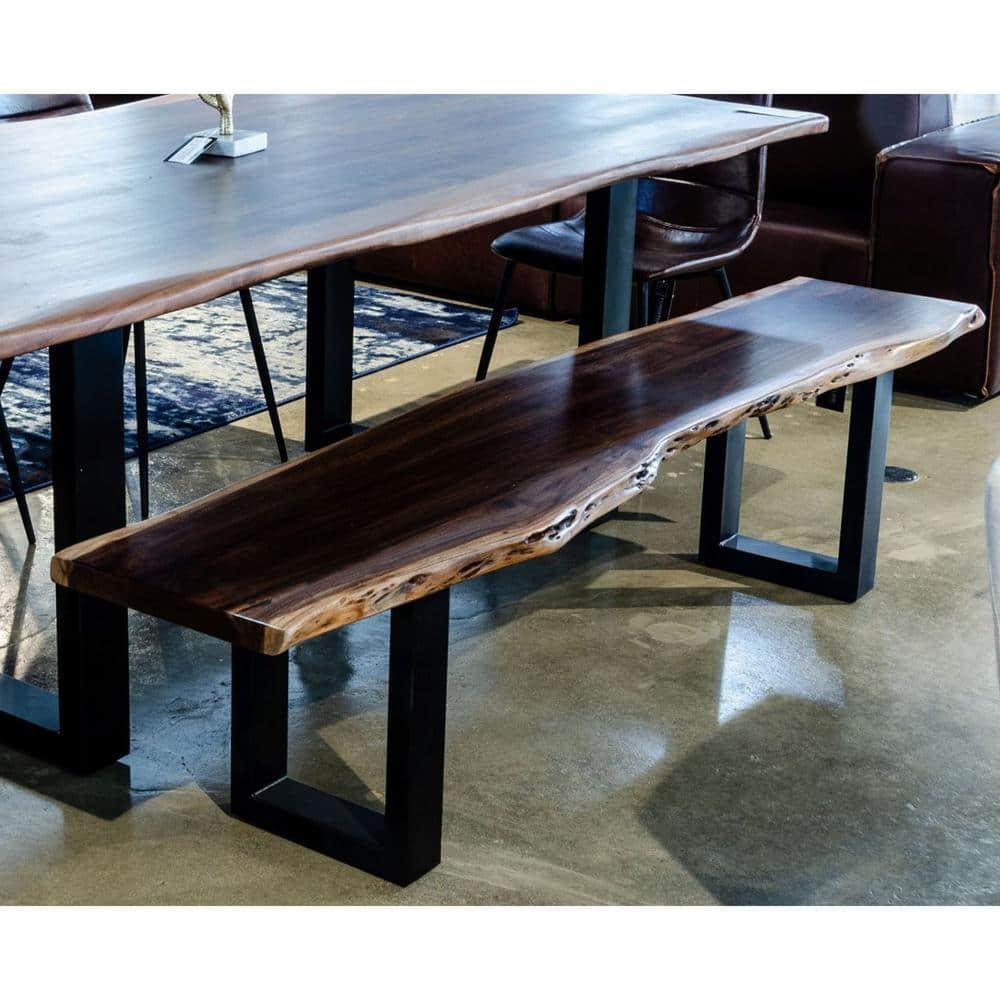 Modrest Taylor 19" Modern Metal & Solid Wood Dining Bench in Brown/Black
