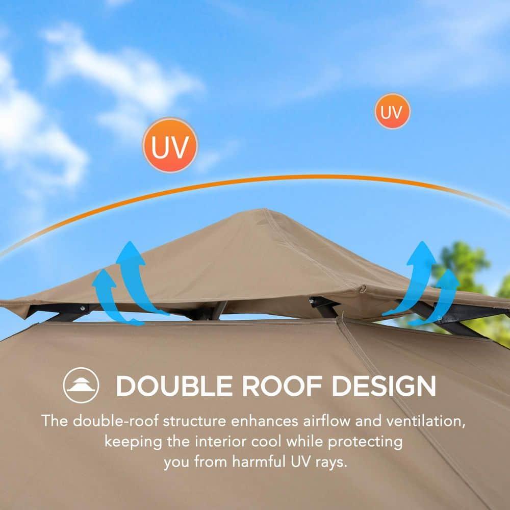 Sunjoy SUNJOY 8' x 5'  Pop up Grill Gazebo Double Tiered Outdoor Gazebo Standing-Height Canopy with Magnetic LED Light, Adjustable Ceiling Height, for BBQ,Picnics, Outdoor Events