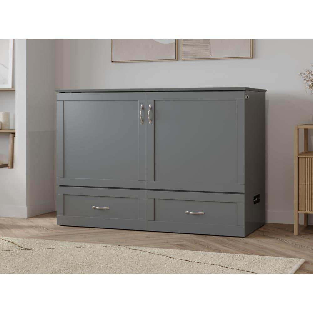AFI Hamilton Full Solid Wood Murphy Bed Chest with Built-In Charger in Gray