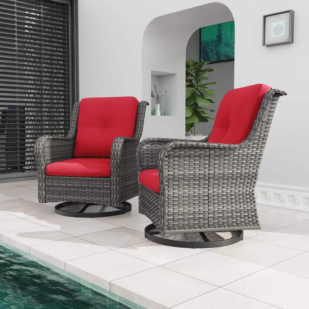 COZYWOR Swivel Wicker Patio Chair with Cushions (Set of 2)