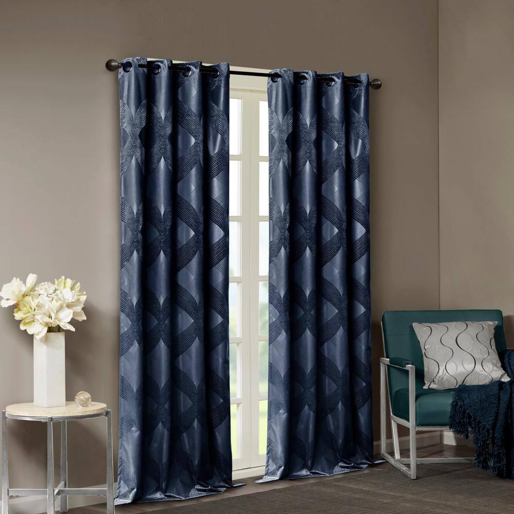 Madison Park Bentley Ogee Knitted Jacquard Geometric Total Blackout Single Curtain Panel
