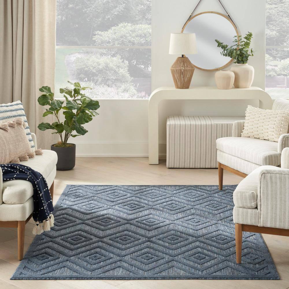 Foundry Select Versatile Diamond Navy Blue Indoor/Outdoor Area Rug