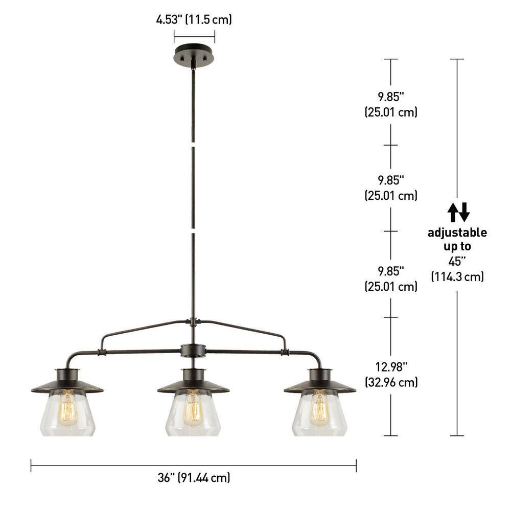 Globe Electric Oil Rubbed Bronze Vintage Pendant, 3-Lights, with Clear Glass Shades, 64845