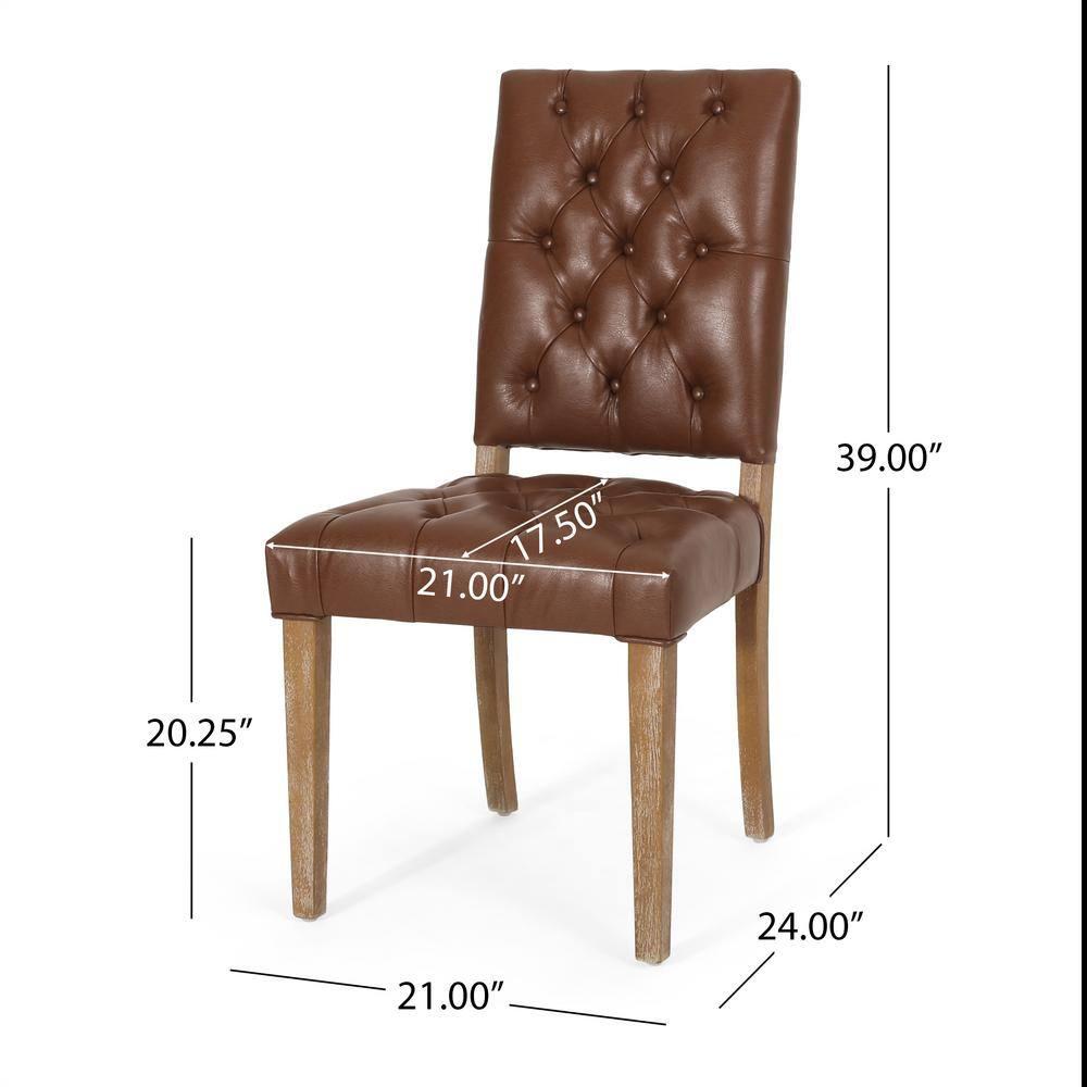 Noble House Uintah Contemporary Faux Leather Dining Chairs, Set of 2, Cognac Brown