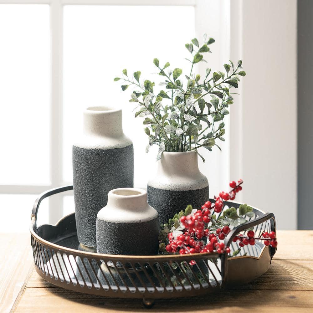 Sullivans Set of 3 Ceramic Vase 7"H, 5.25"H & 3.75"H White and Black