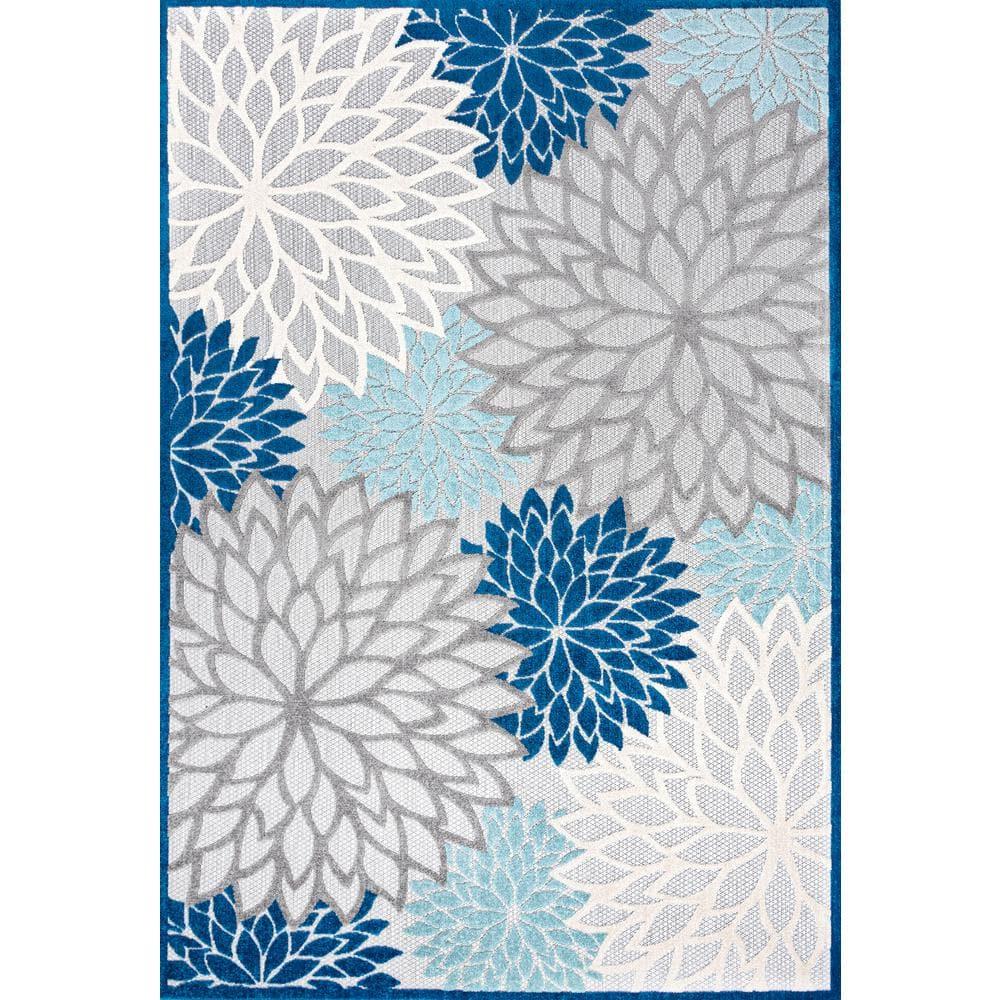 3'x5' Minori Floral Indoor/Outdoor Area Rug, Blue/Gray - JONATHAN Y