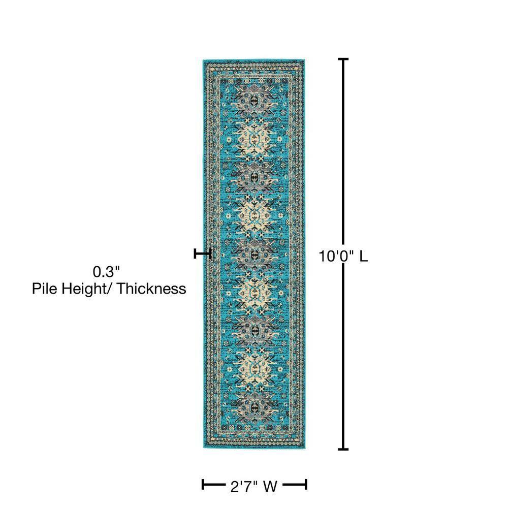 Unique Loom 2' 7 x 10' 0 Runner Turquoise Taftan Oasis Area Rug