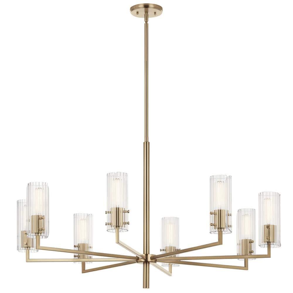 Champagne Bronze 8-Light Chandelier with Clear Fluted Glass Shades
