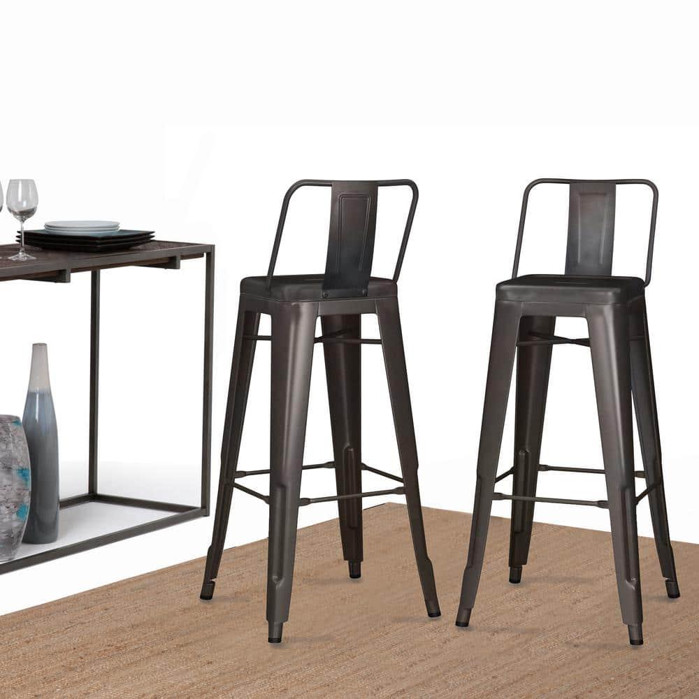 Simpli Home Rayne 30" Industrial Metal Bar Stool in Gun Metal Gray (Set of 2)