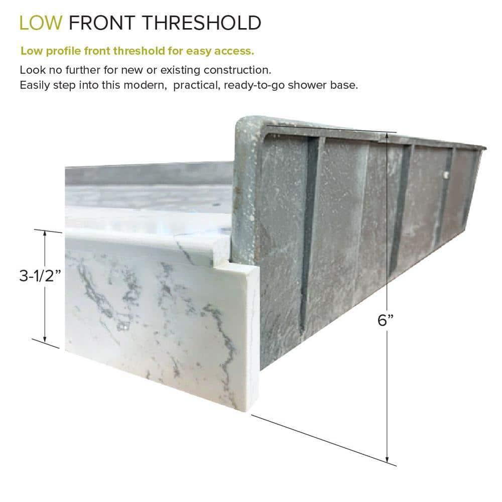 White Marble Pre-Tiled 60" x 36" Shower Base with Right-Hand Drain