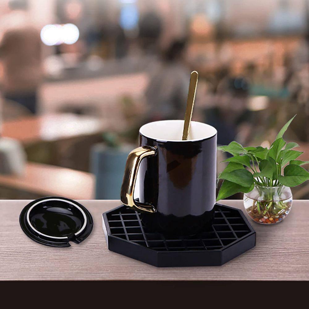 6 in. Black Plastic Octagonal Coffee Drip Tray with Honeycomb Grid (2-Pack)