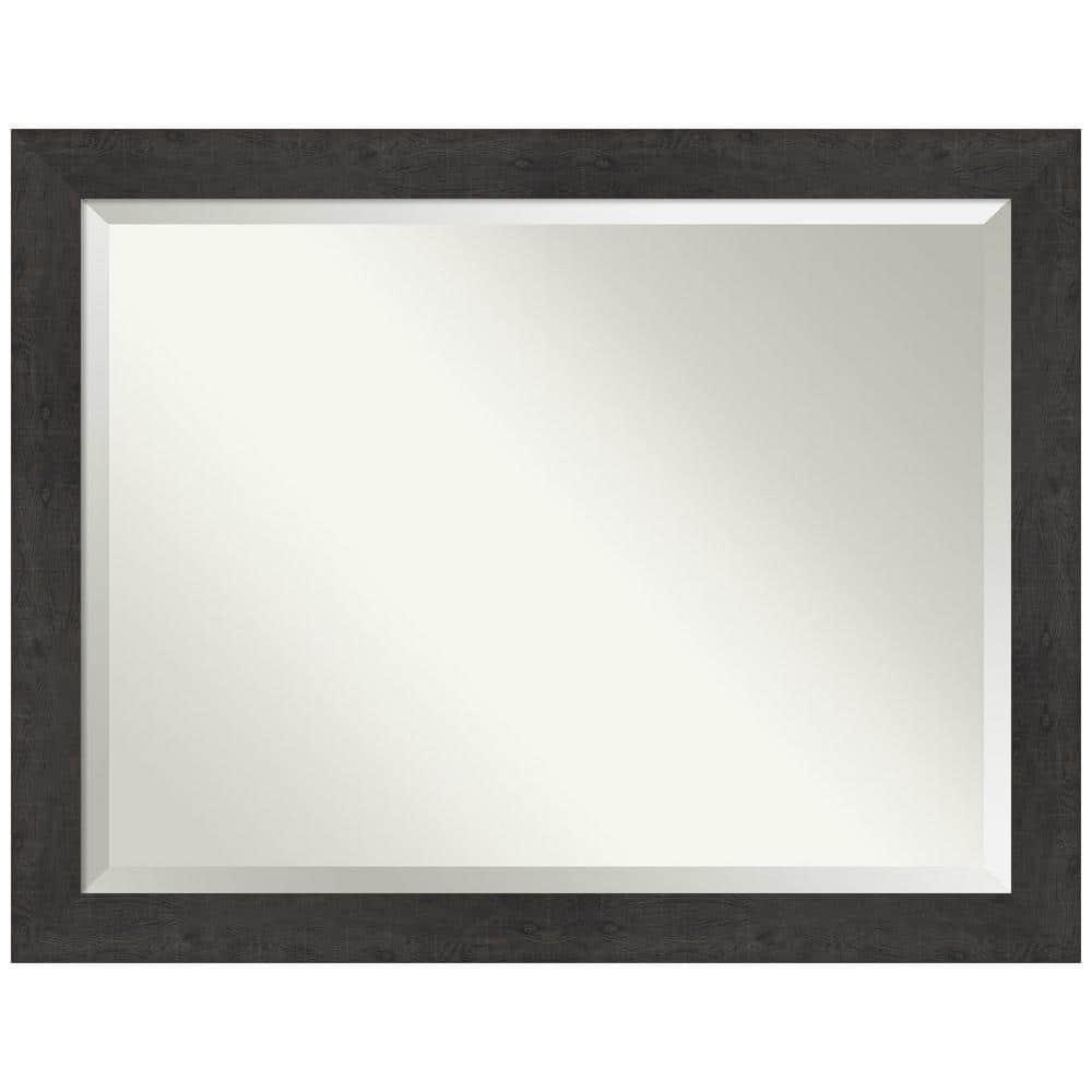 Amanti Art Beveled Bathroom Wall Mirror - Rustic Plank Espresso Frame Outer Size: 45 x 35 in