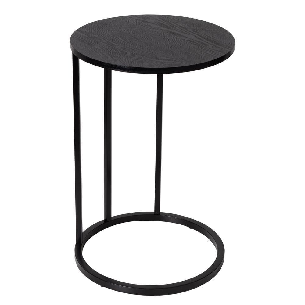 Honey-Can-Do Wood and Metal Round End Table, Black