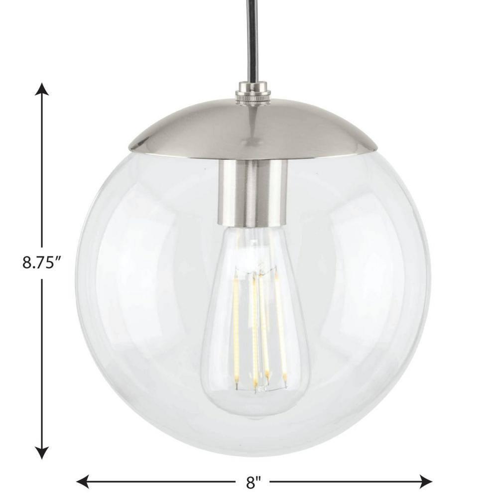 Progress Lighting Atwell 1-Light Glass Globe Pendant, Brushed Nickel, Clear Glass Shade