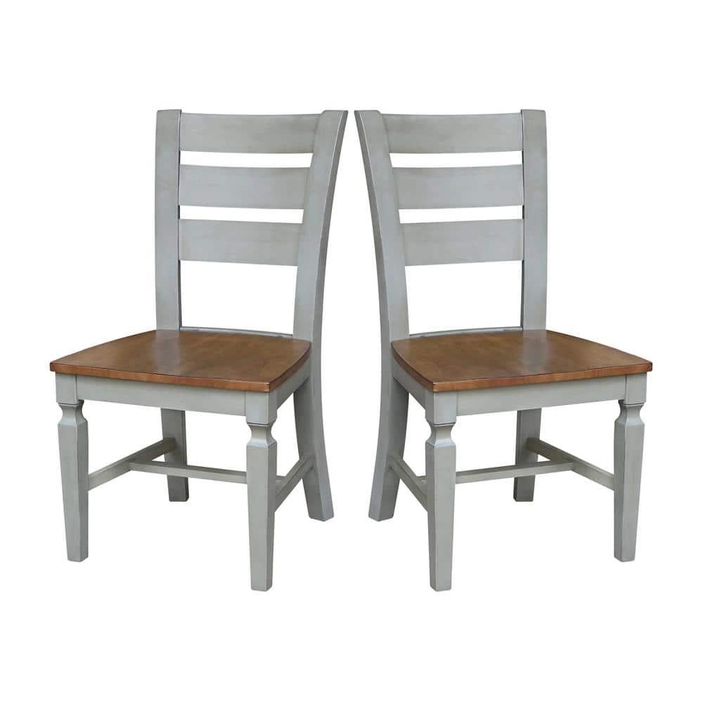 Vista Solid Wood Ladderback Chairs in Distressed Hickory/Stone - Set of 2