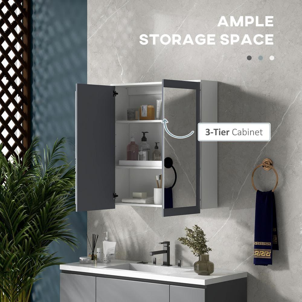 HomCom 834-566V80WT 27.25'' W 29.75'' H Wall Mount Framed Medicine Cabinet Mirror 2